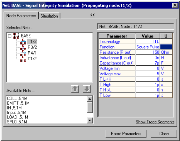 Net Base- Signal integrity simulation window