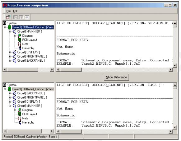 Project version comparison window