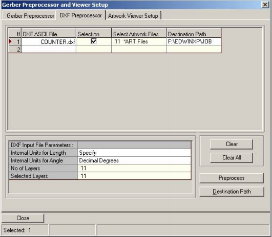 Gerber Preprocessor and Viewer Setup Window 