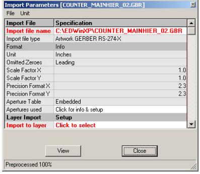 Import Parameters dialog