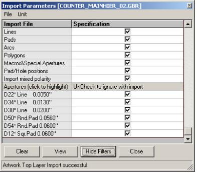 Import Parameters dialog